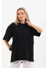 Bisiklet Yaka 20/1 Düz Oversize T-Shirt - Siyah -