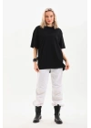 Bisiklet Yaka 20/1 Düz Oversize T-Shirt - Siyah -