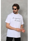 Bisiklet Yaka Baskılı Oversize T-Shirt - Beyaz