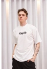 Bisiklet Yaka Baskılı Oversize T-Shirt - Beyaz -