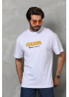 Bisiklet Yaka Baskılı Oversize T-Shirt - Beyaz -