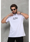 Bisiklet Yaka Baskılı Oversize T-Shirt - Beyaz -
