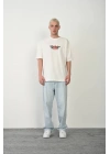 Bisiklet Yaka Baskılı Oversize T-Shirt - Beyaz -