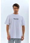 Bisiklet Yaka Baskılı Oversize T-Shirt - Beyaz -