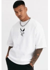 Bisiklet Yaka Baskılı Oversize T-Shirt - Beyaz -