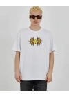 Bisiklet Yaka Baskılı Oversize T-Shirt - Beyaz -