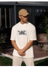 Bisiklet Yaka Baskılı Oversize T-Shirt - Beyaz -