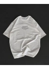 Bisiklet Yaka Baskılı Oversize T-Shirt - Beyaz