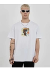 Bisiklet Yaka Baskılı Oversize T-Shirt - Beyaz