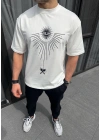 Bisiklet Yaka Baskılı Oversize T-Shirt - Beyaz -