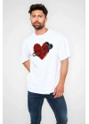 Bisiklet Yaka Baskılı Oversize T-Shirt - Beyaz -