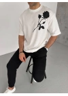 Bisiklet Yaka Baskılı Oversize T-Shirt - Beyaz -