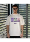 Bisiklet Yaka Baskılı Oversize T-Shirt - Beyaz