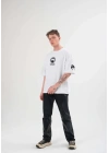 Bisiklet Yaka Baskılı Oversize T-Shirt - Beyaz -