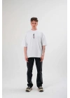 Bisiklet Yaka Baskılı Oversize T-Shirt - Beyaz -