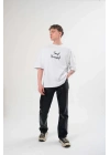 Bisiklet Yaka Baskılı Oversize T-Shirt - Beyaz -