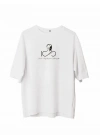 Bisiklet Yaka Baskılı Oversize T-Shirt - Beyaz -