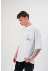 Bisiklet Yaka Baskılı Oversize T-Shirt - Beyaz -