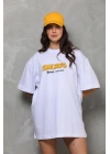 Bisiklet Yaka Baskılı Oversize T-Shirt - Beyaz -