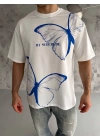 Bisiklet Yaka Baskılı Oversize T-Shirt - Beyaz