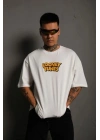 Bisiklet Yaka Baskılı Oversize T-Shirt - Beyaz -