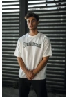 Bisiklet Yaka Baskılı Oversize T-Shirt - Beyaz -