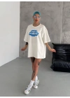 Bisiklet Yaka Baskılı Oversize T-Shirt - Beyaz -