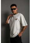 Bisiklet Yaka Baskılı Oversize T-Shirt - Beyaz -