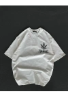 Bisiklet Yaka Baskılı Oversize T-Shirt - Beyaz -