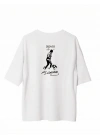 Bisiklet Yaka Baskılı Oversize T-Shirt - Beyaz