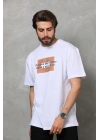 Bisiklet Yaka Baskılı Oversize T-Shirt - Beyaz -