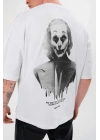 Bisiklet Yaka Baskılı Oversize T-Shirt - Beyaz -