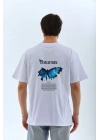 Bisiklet Yaka Baskılı Oversize T-Shirt - Beyaz -