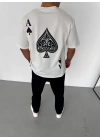Bisiklet Yaka Baskılı Oversize T-Shirt - Beyaz
