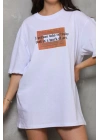 Bisiklet Yaka Baskılı Oversize T-Shirt - Beyaz -