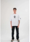 Bisiklet Yaka Baskılı Oversize T-Shirt - Beyaz -