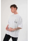 Bisiklet Yaka Baskılı Oversize T-Shirt - Beyaz -