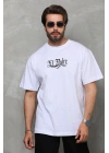 Bisiklet Yaka Baskılı Oversize T-Shirt - Beyaz -
