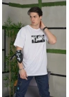 Bisiklet Yaka Baskılı Oversize T-Shirt - Beyaz -