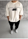 Bisiklet Yaka Baskılı Oversize T-Shirt - Beyaz