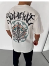 Bisiklet Yaka Baskılı Oversize T-Shirt - Beyaz -