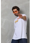 Bisiklet Yaka Baskılı Oversize T-Shirt - Beyaz -
