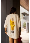 Bisiklet Yaka Baskılı Oversize T-Shirt - Beyaz -