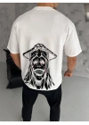 Bisiklet Yaka Baskılı Oversize T-Shirt - Beyaz -