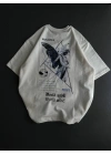 Bisiklet Yaka Baskılı Oversize T-Shirt - Beyaz -