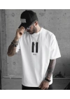 Bisiklet Yaka Baskılı Oversize T-Shirt - Beyaz -