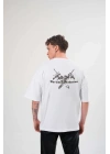 Bisiklet Yaka Baskılı Oversize T-Shirt - Beyaz -