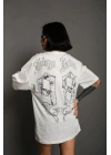 Bisiklet Yaka Baskılı Oversize T-Shirt - Beyaz -