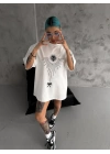 Bisiklet Yaka Baskılı Oversize T-Shirt - Beyaz