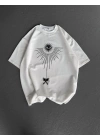 Bisiklet Yaka Baskılı Oversize T-Shirt - Beyaz -